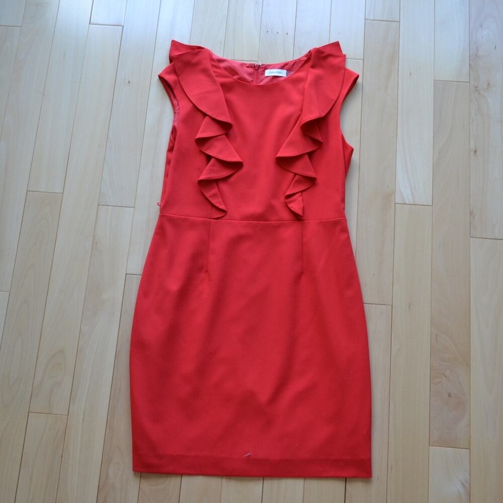 Calvin Klein Ruffled Midi Bodycon Dress Size 12